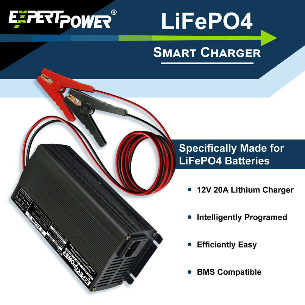 12V 20A Smart Charger for Lithium LiFePO4 Deep Cycle Rechargeable Batteries  ExpertPower Direct