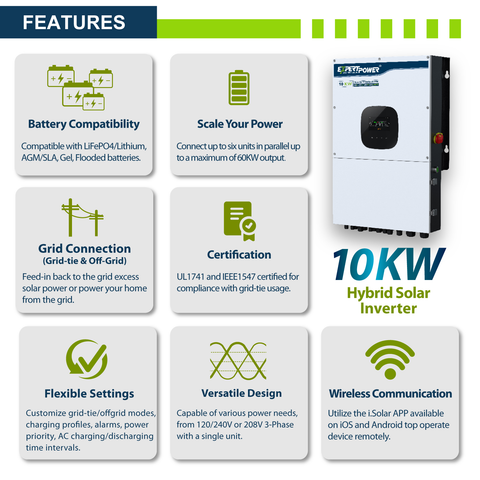 48V 10KW Hybrid Solar Inverter Grid-Tie / Off-Grid - ExpertPower Direct