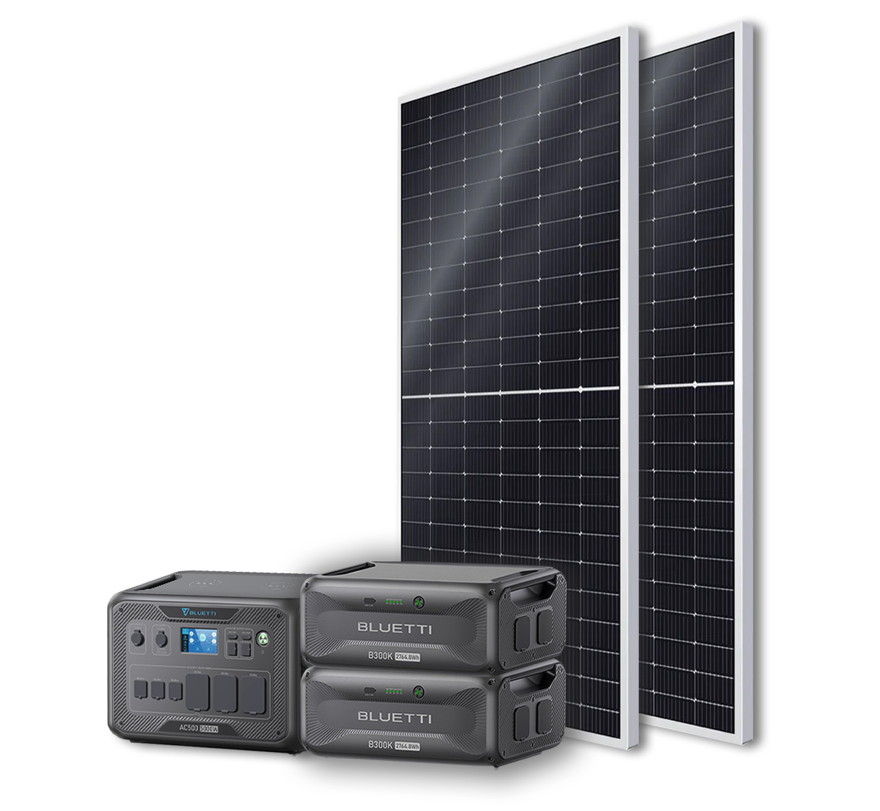 BLUETTI AC500 Portable Power Station +B300K Expansion Battery + 4x 540W Bificial Mono Solar Panels