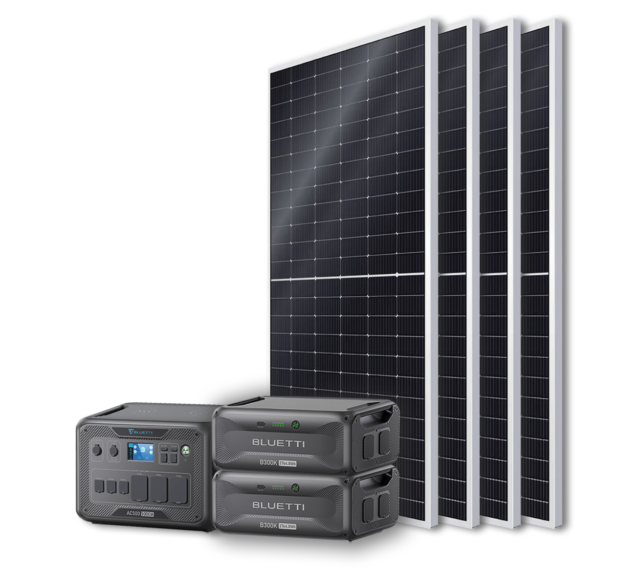 BLUETTI AC500 Portable Power Station +B300K Expansion Battery + 4x 540W Bificial Mono Solar Panels