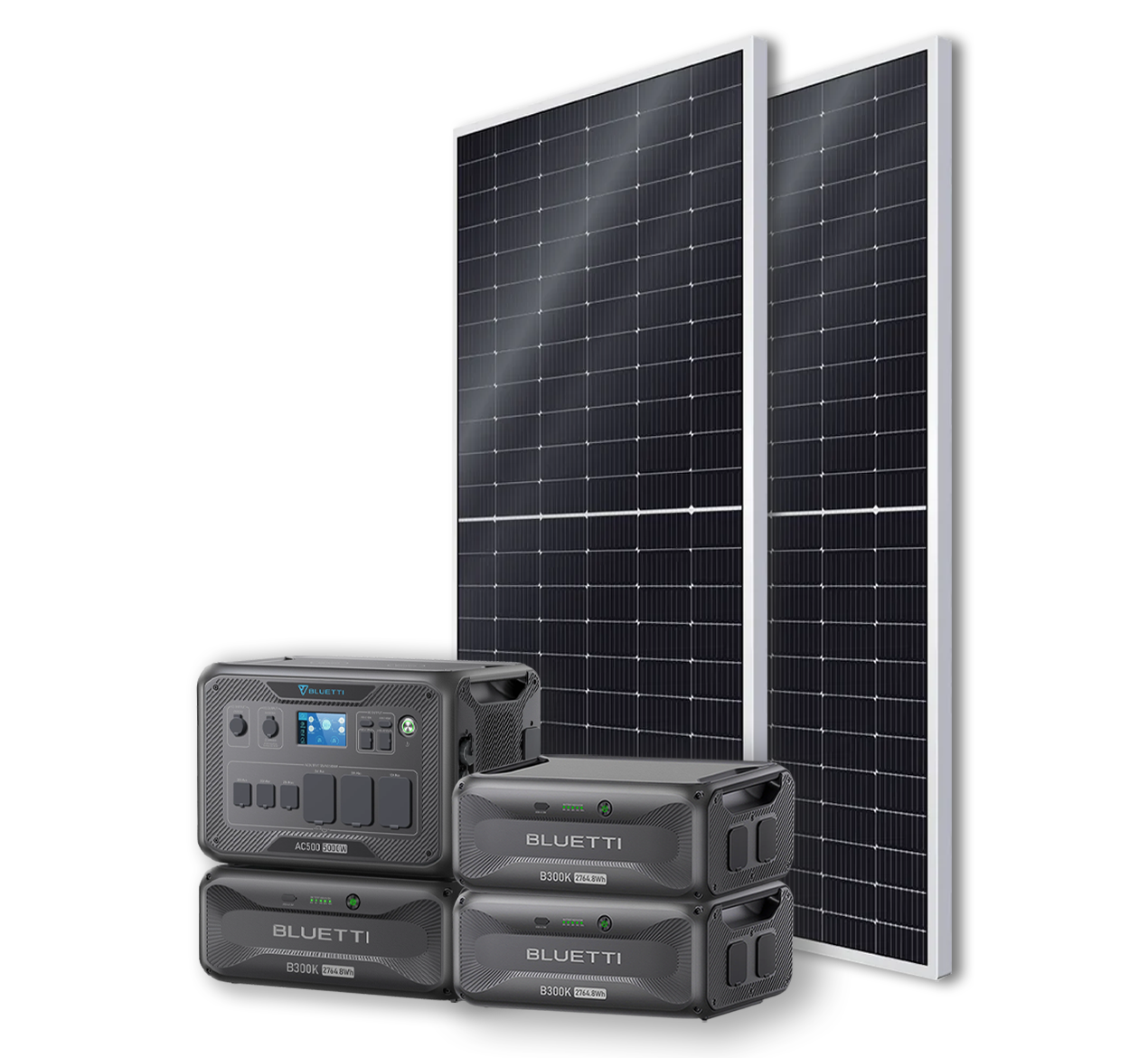 BLUETTI AC500 Portable Power Station +B300K Expansion Battery + 4x 540W Bificial Mono Solar Panels