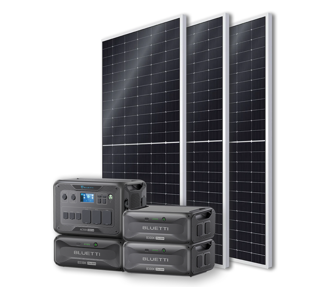 BLUETTI AC500 Portable Power Station +B300K Expansion Battery + 4x 540W Bificial Mono Solar Panels