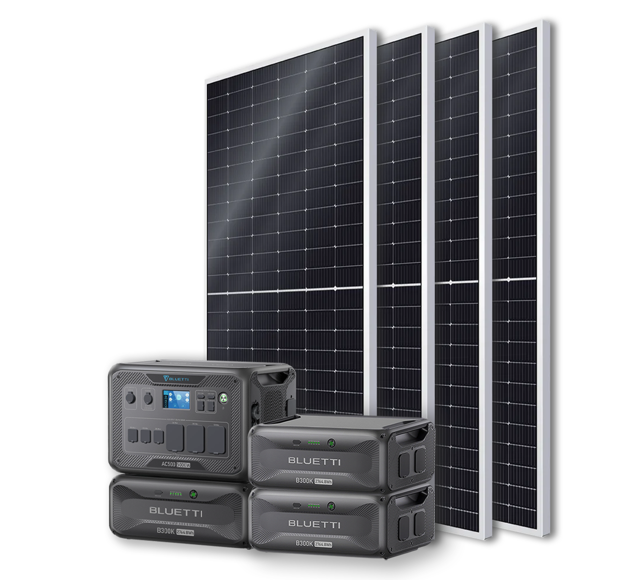 BLUETTI AC500 Portable Power Station +B300K Expansion Battery + 4x 540W Bificial Mono Solar Panels