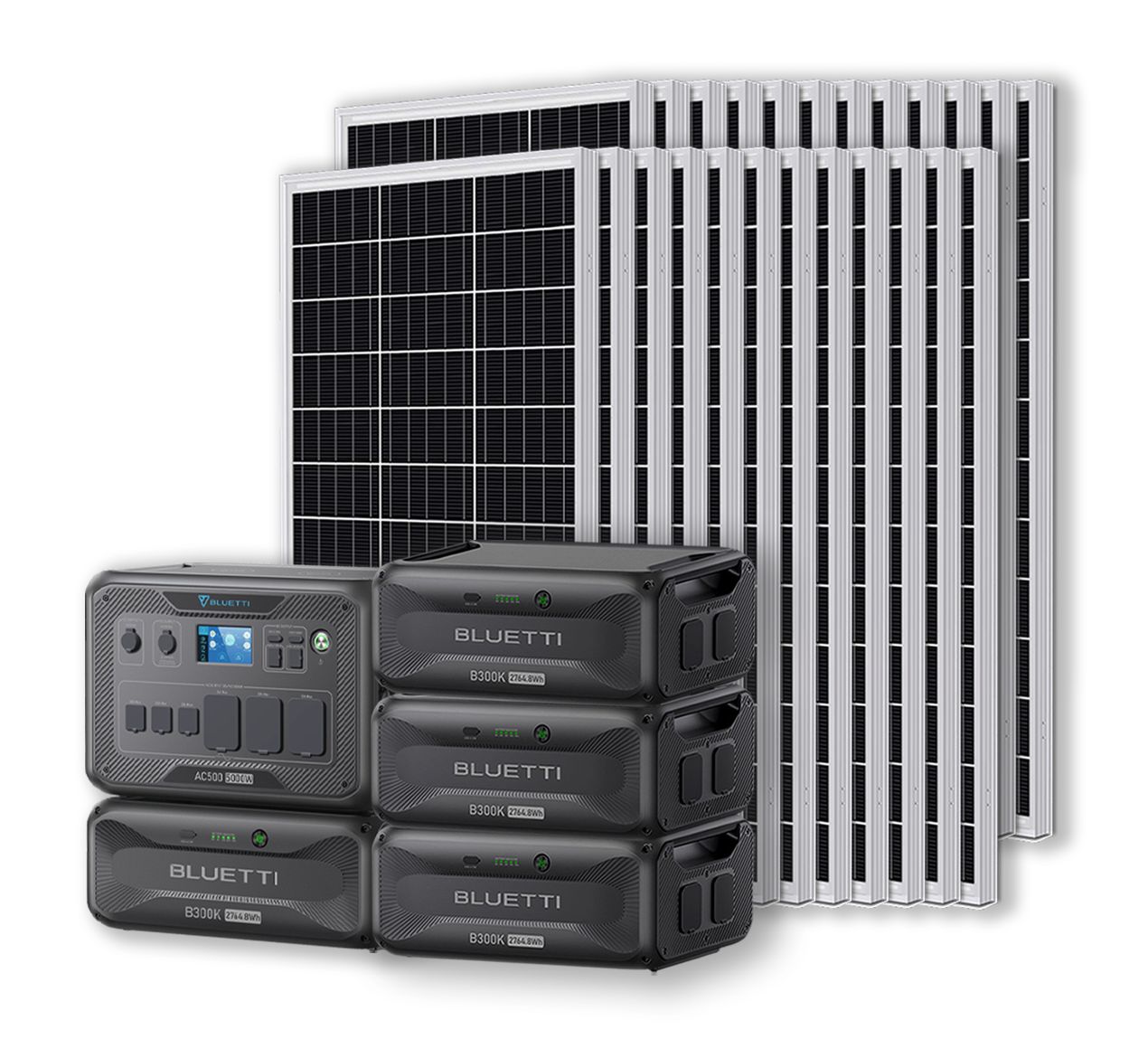 BLUETTI AC500 Portable Power Station +B300K Expansion Battery + Up to 24 x 100W Monocrystalline Solar Panels