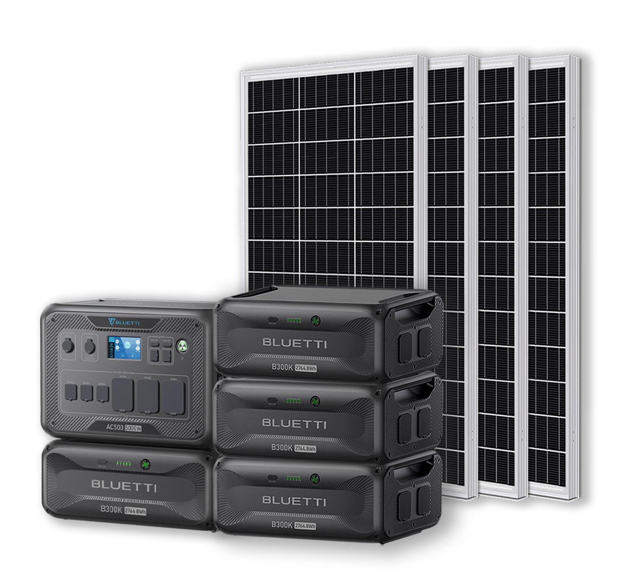 BLUETTI AC500 Portable Power Station +B300K Expansion Battery + Up to 24 x 100W Monocrystalline Solar Panels