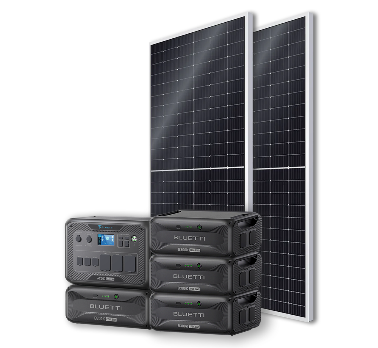 BLUETTI AC500 Portable Power Station +B300K Expansion Battery + 4x 540W Bificial Mono Solar Panels