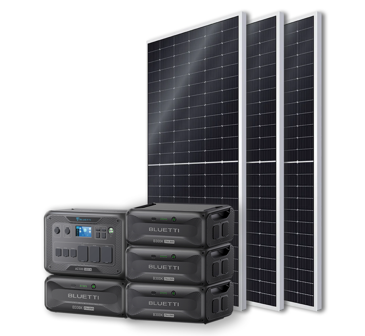 BLUETTI AC500 Portable Power Station +B300K Expansion Battery + 4x 540W Bificial Mono Solar Panels