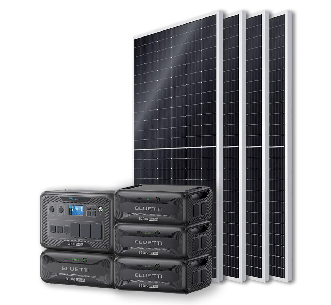 BLUETTI AC500 Portable Power Station +B300K Expansion Battery + 4x 540W Bificial Mono Solar Panels