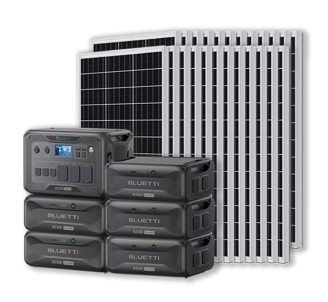 BLUETTI AC500 Portable Power Station +B300K Expansion Battery + Up to 24 x 100W Monocrystalline Solar Panels