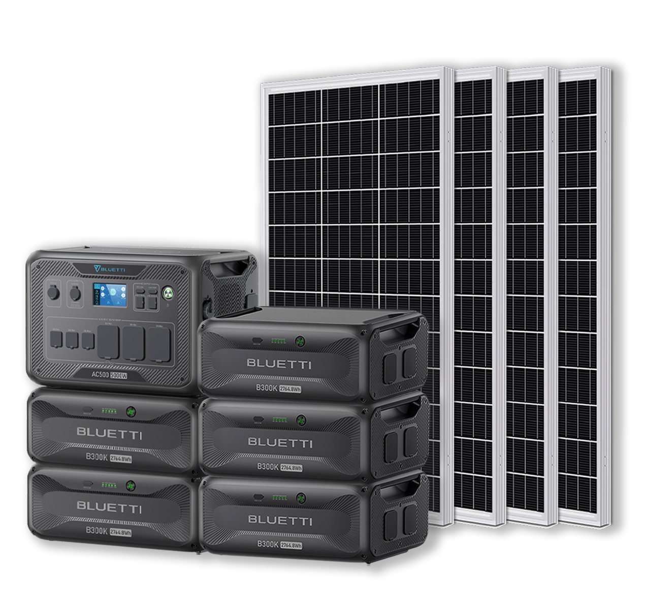 BLUETTI AC500 Portable Power Station +B300K Expansion Battery + Up to 24 x 100W Monocrystalline Solar Panels