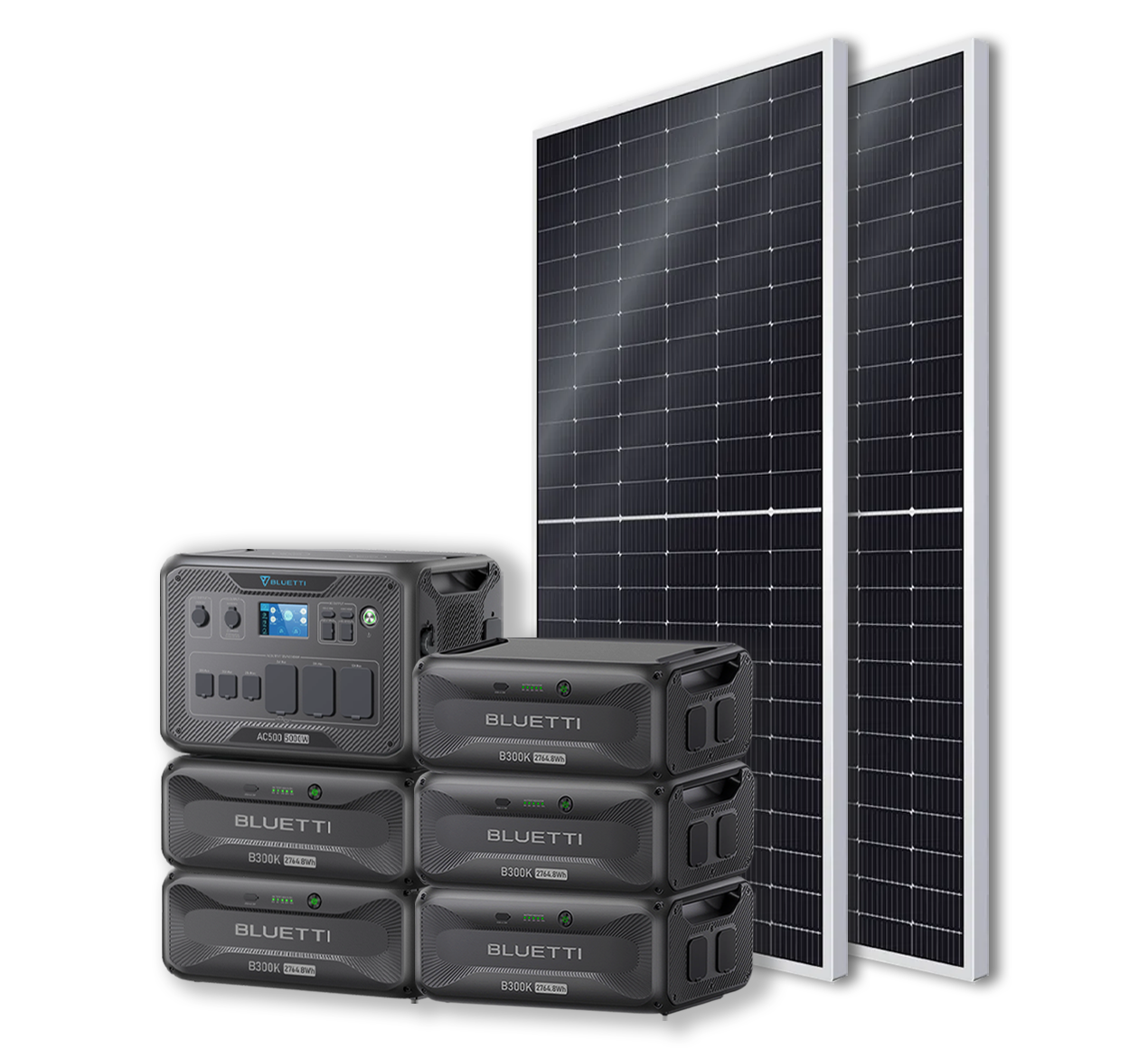 BLUETTI AC500 Portable Power Station +B300K Expansion Battery + 4x 540W Bificial Mono Solar Panels