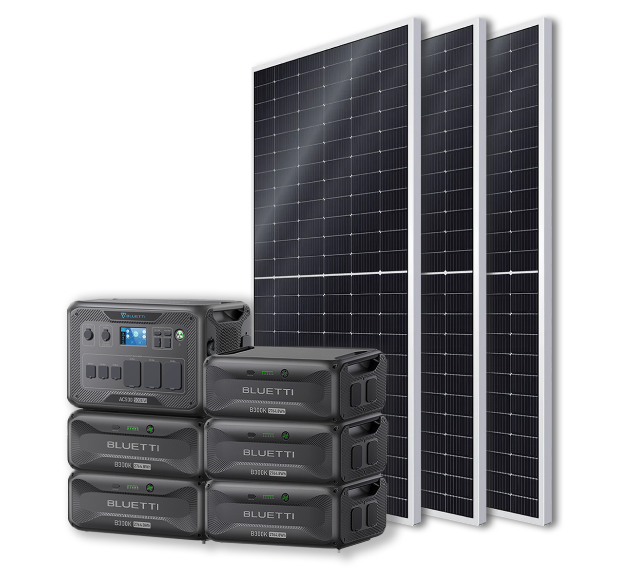 BLUETTI AC500 Portable Power Station +B300K Expansion Battery + 4x 540W Bificial Mono Solar Panels