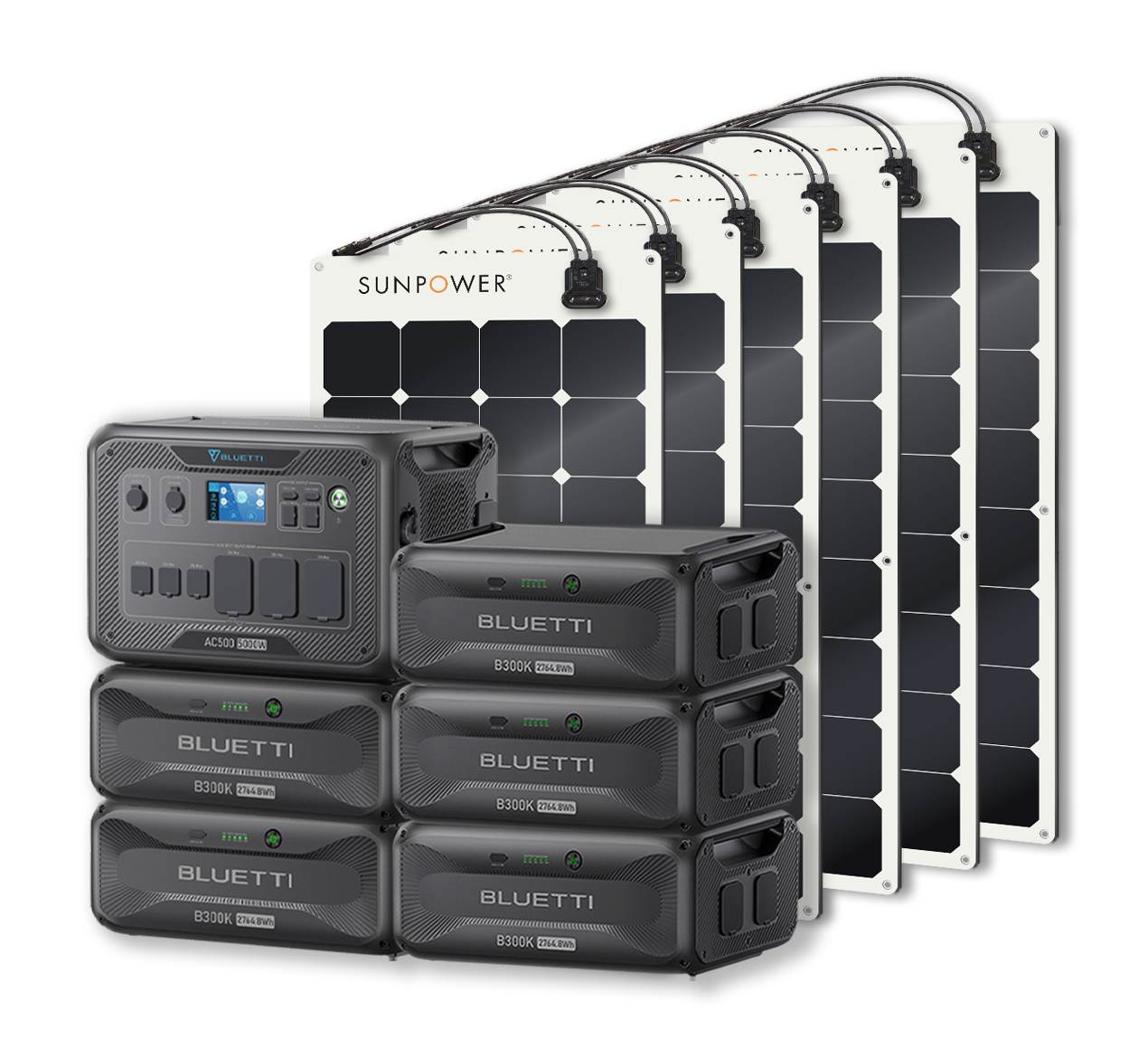 BLUETTI AC500 Portable Power Station +B300K Expansion Battery + Up to 24 x SunPower 100W Flexible Solar Panels