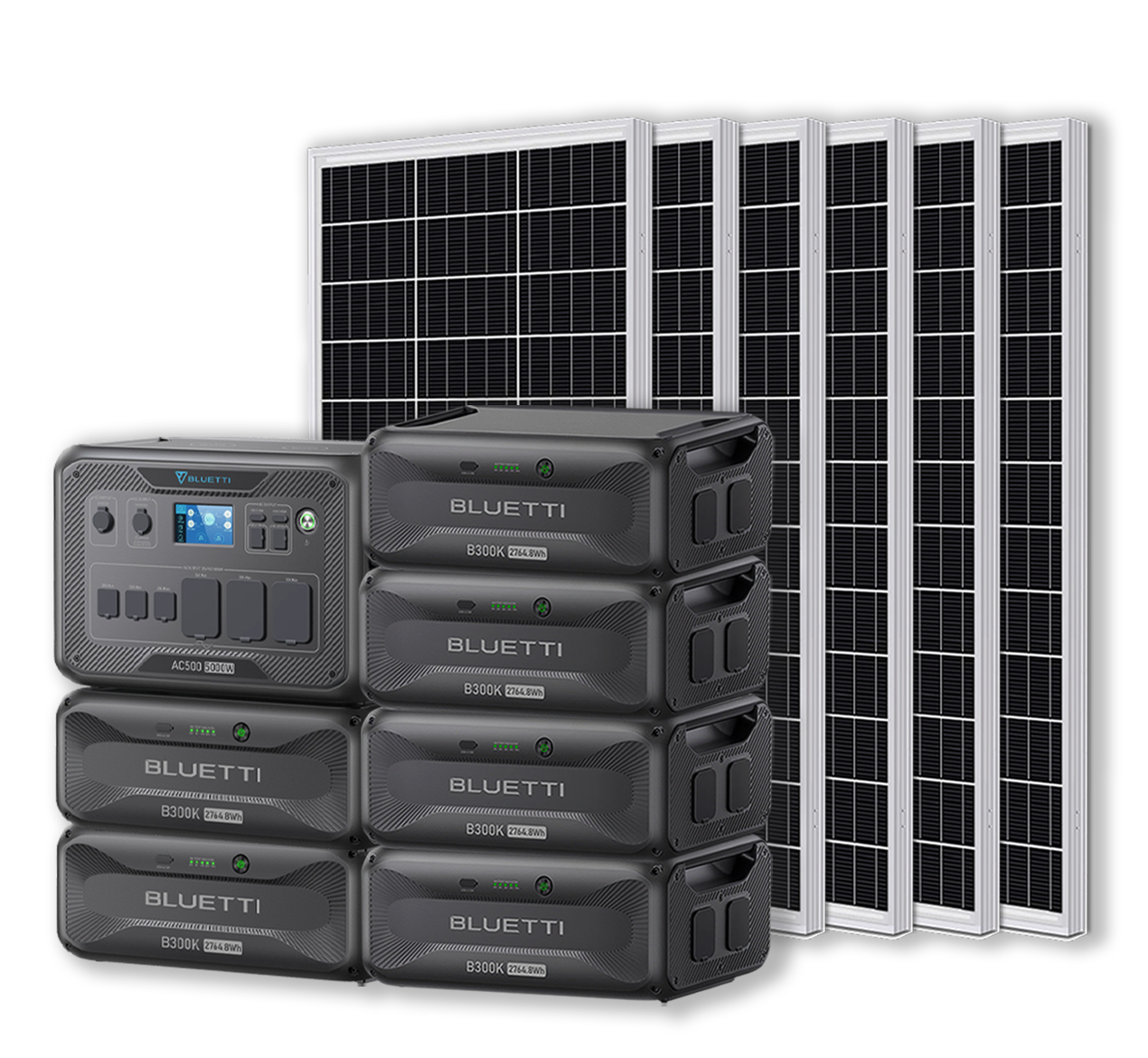 BLUETTI AC500 Portable Power Station +B300K Expansion Battery + Up to 24 x 100W Monocrystalline Solar Panels