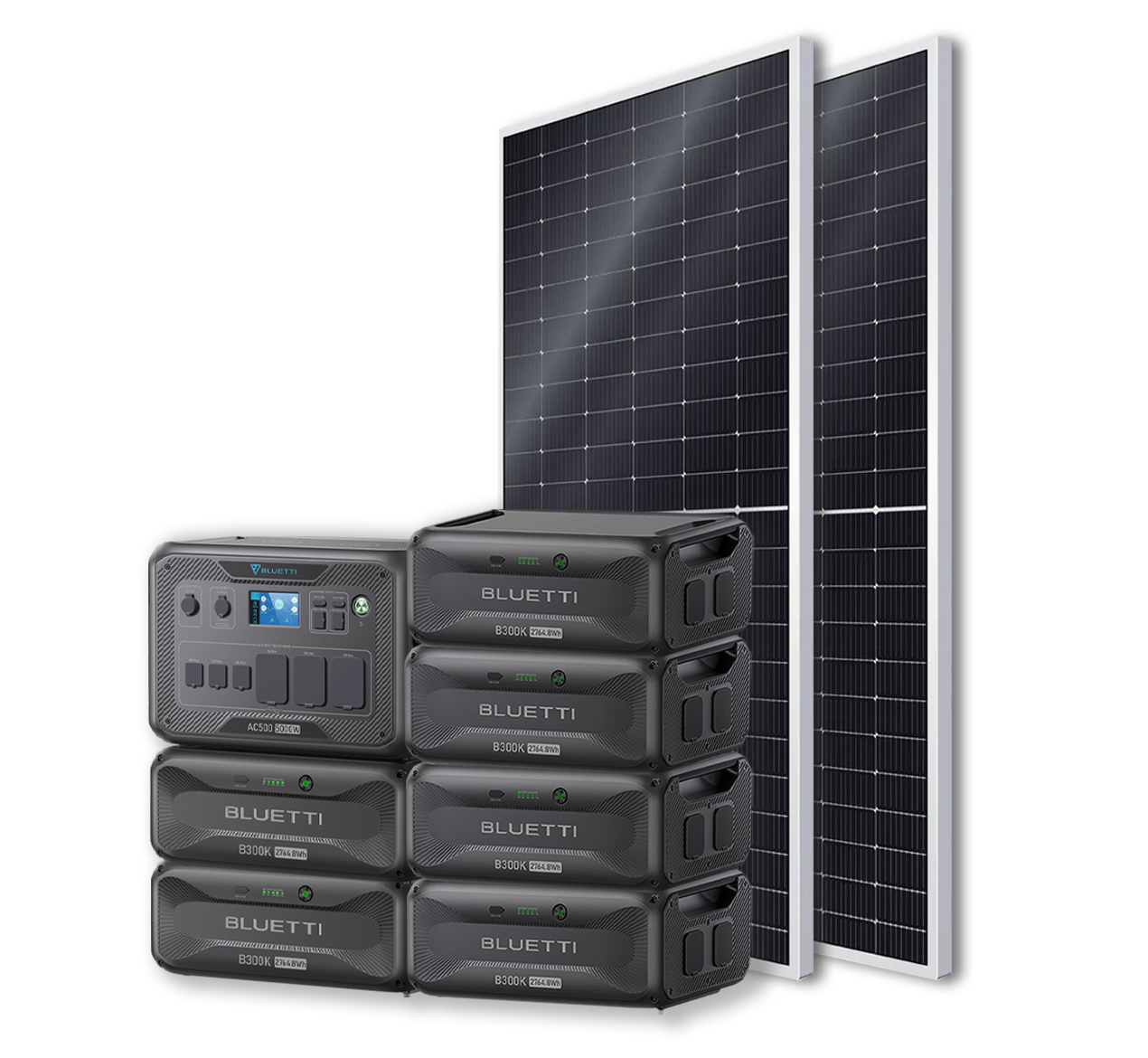 BLUETTI AC500 Portable Power Station +B300K Expansion Battery + 4x 540W Bificial Mono Solar Panels