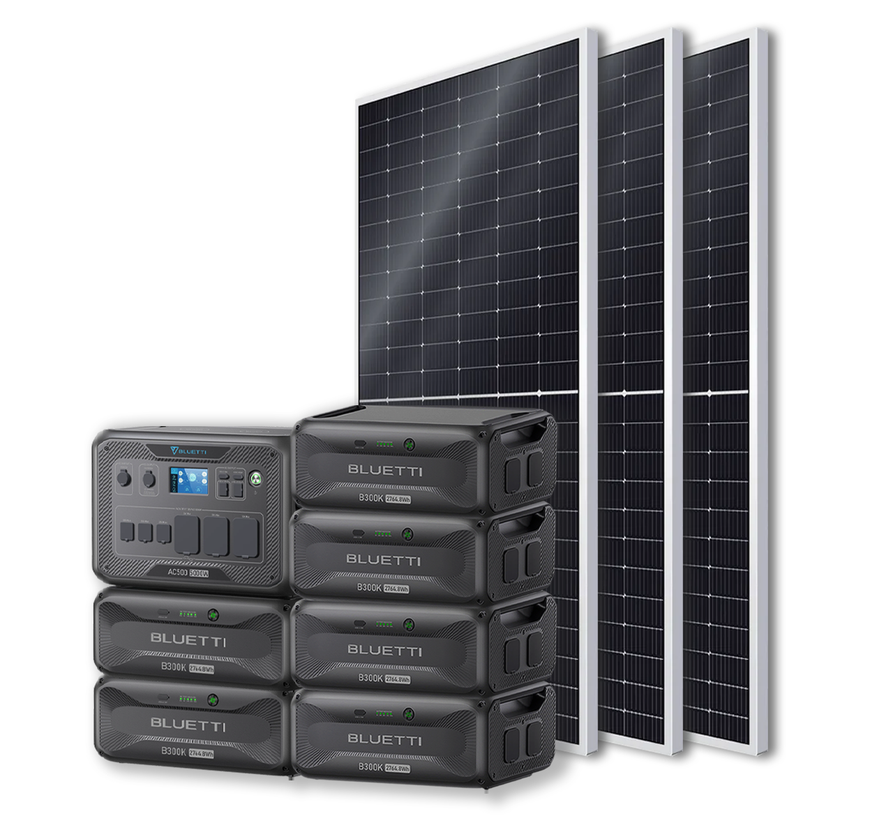 BLUETTI AC500 Portable Power Station +B300K Expansion Battery + 4x 540W Bificial Mono Solar Panels