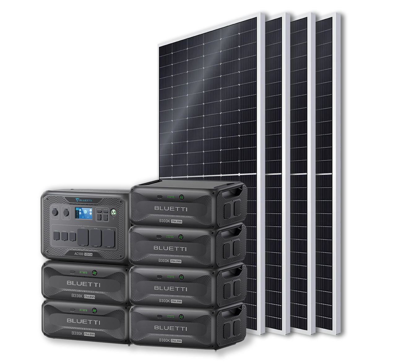 BLUETTI AC500 Portable Power Station +B300K Expansion Battery + 4x 540W Bificial Mono Solar Panels