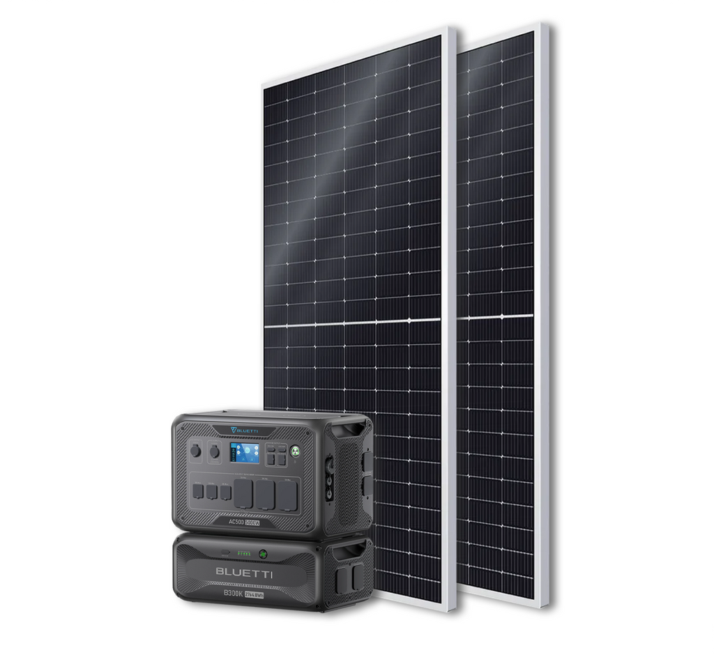 BLUETTI AC500 Portable Power Station +B300K Expansion Battery + 4x 540W Bificial Mono Solar Panels