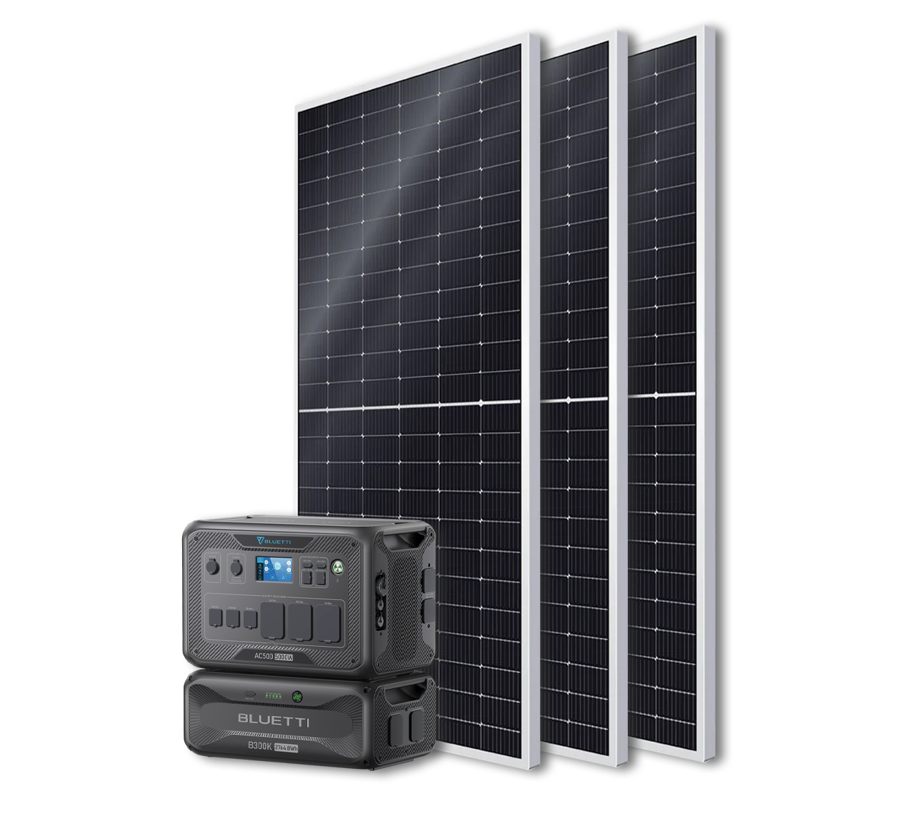 BLUETTI AC500 Portable Power Station +B300K Expansion Battery + 4x 540W Bificial Mono Solar Panels