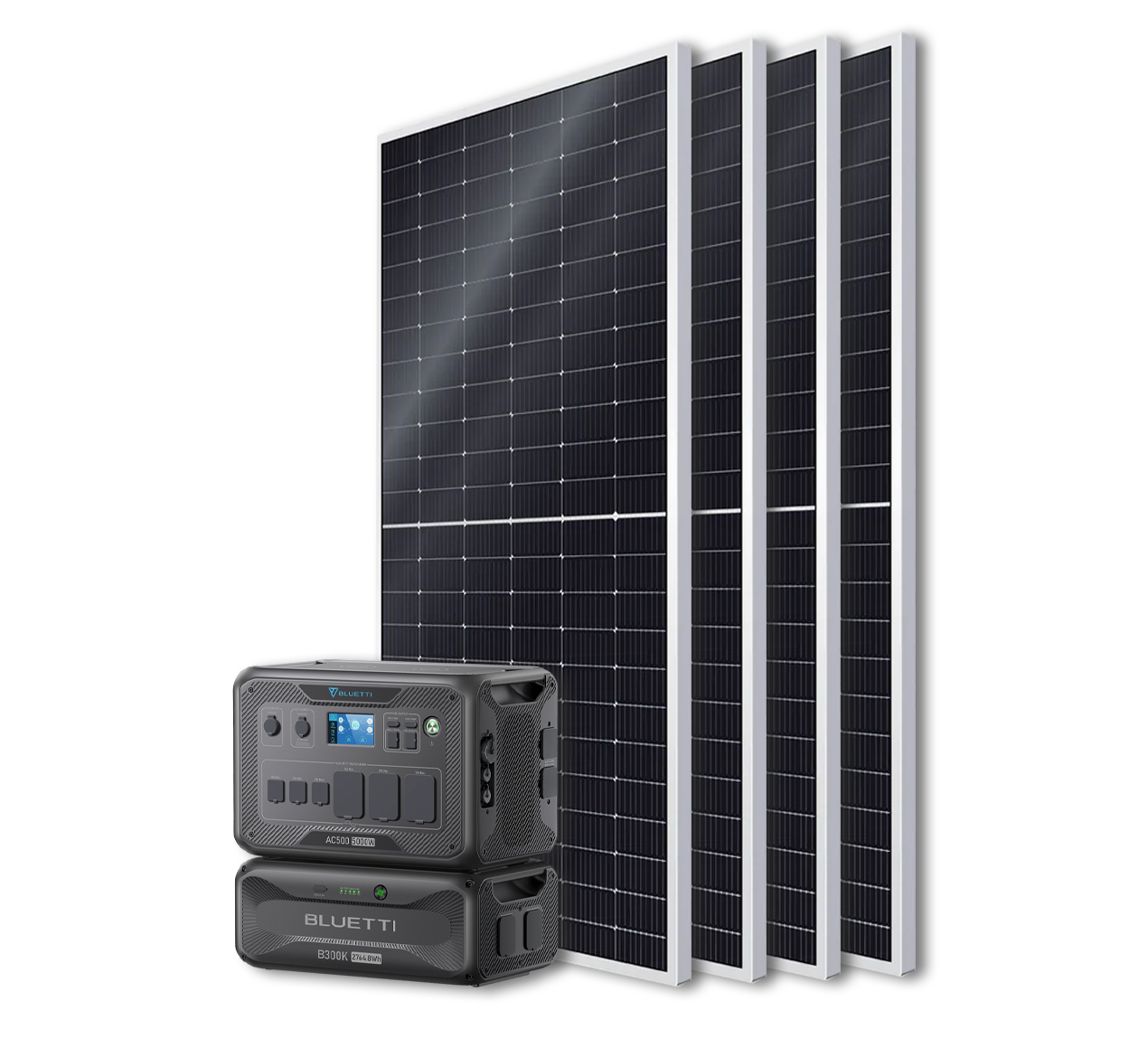 BLUETTI AC500 Portable Power Station +B300K Expansion Battery + 4x 540W Bificial Mono Solar Panels