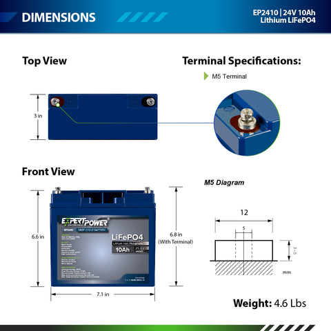 24V 10Ah LiFePO4 - EP2410 - ExpertPower Direct