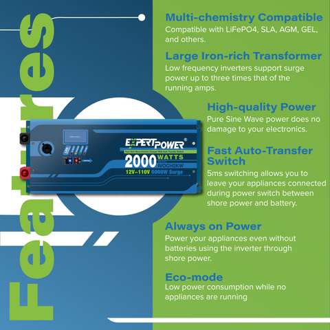 12V 2KW Pure Sine Wave Inverter Charger - ExpertPower Direct