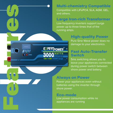 12V 3KW Pure Sine Wave Inverter Charger - ExpertPower Direct