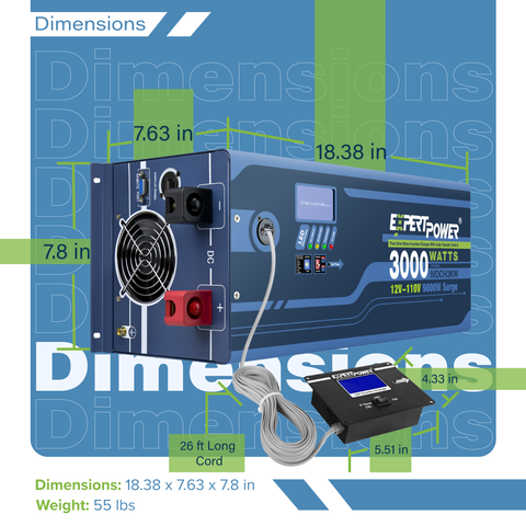 12V 3KW Pure Sine Wave Inverter Charger - ExpertPower Direct