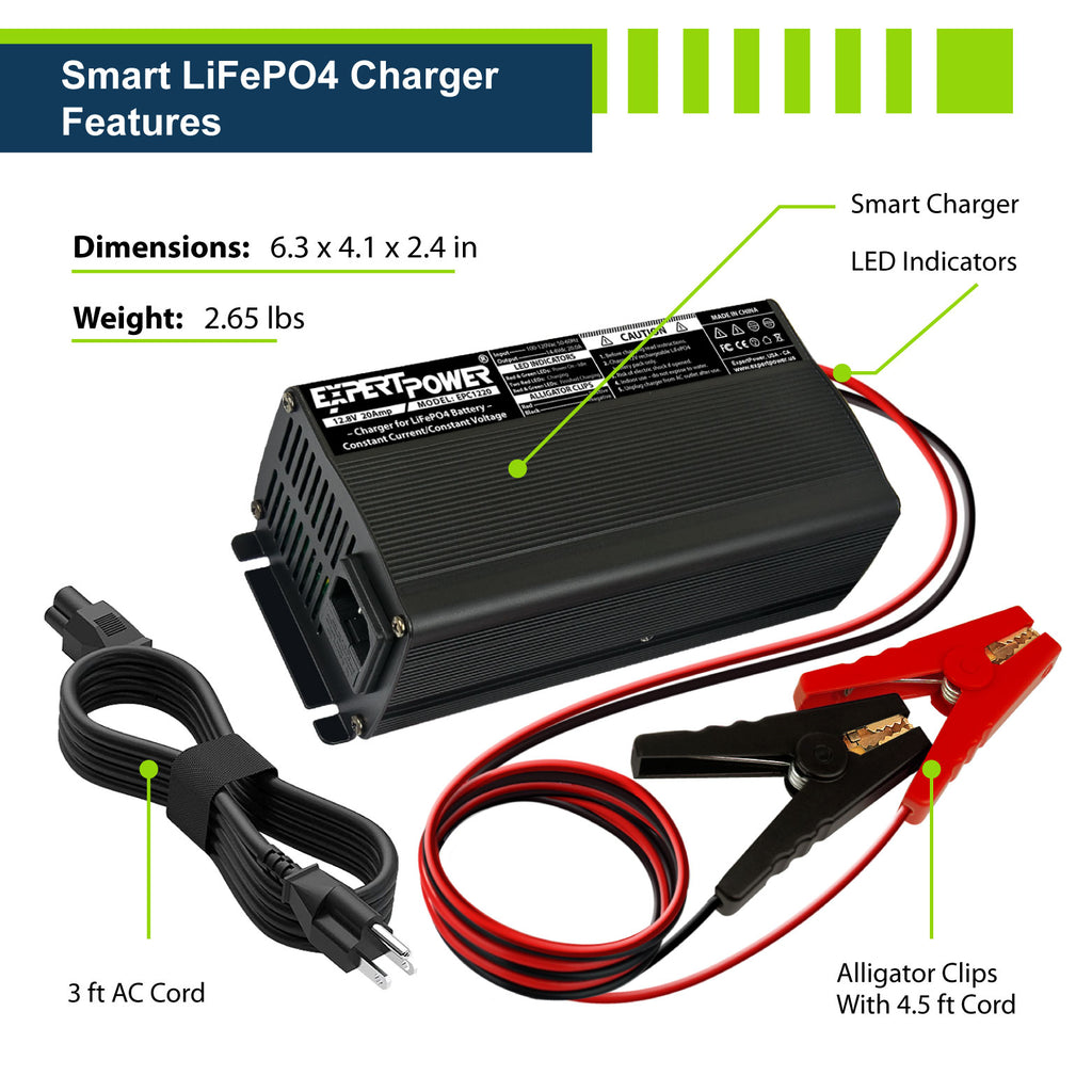 20-Amp Smart Battery Charger,12V/20A and  24V/10A.Lithium,Lifepo4,Lead-Acid(AGM/G