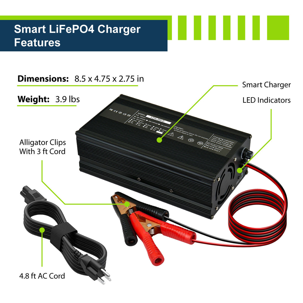ExpertPower 24V 20A Smart Charger for Lithium LiFePO4 Deep Cycle Rechargeable B